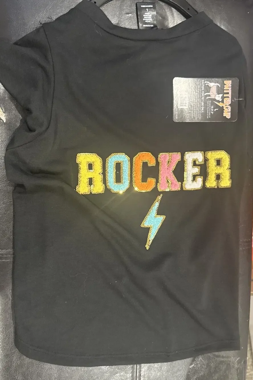 Buttercup Rocker Dog Shirt Size L Black Lightning Bolt Pet Tee NWT Cute